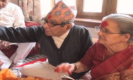 Poet Madav Ghimire blesses Saral Gurung
